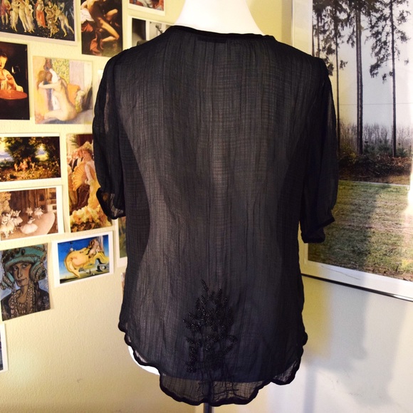 BRUUNS BAZAAR sheer black beaded blouse S/M - Picture 4 of 7